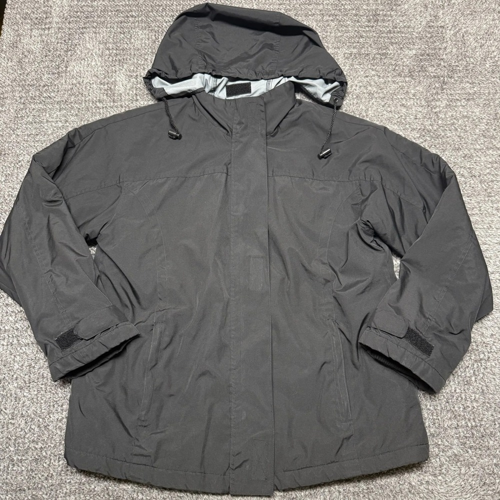 VTG Old Navy Mens Hooded Winter Jacket Coat Size L Gray Fleece Lined Full Zip